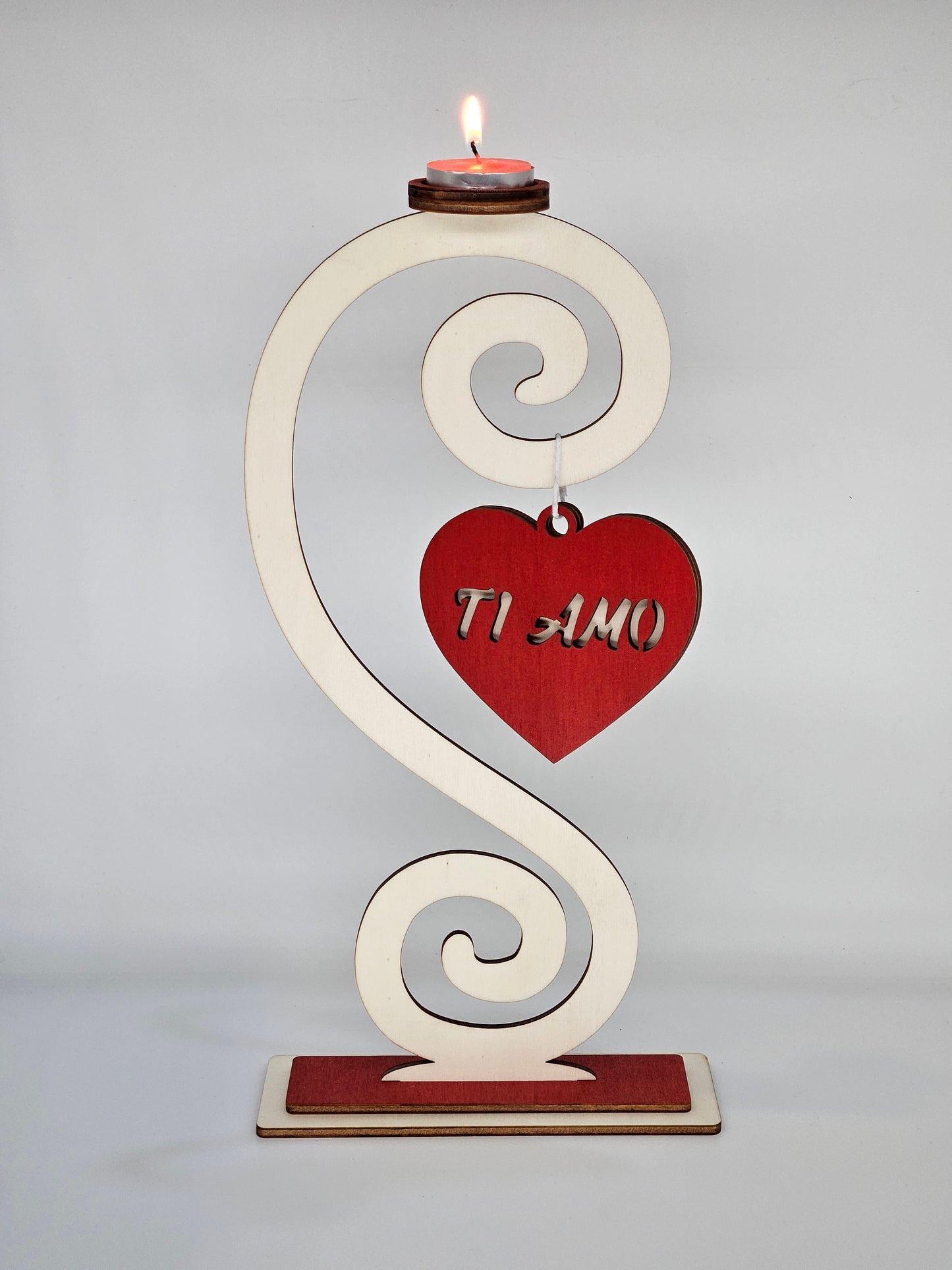 Portacandela con cuore appeso "Ti amo"