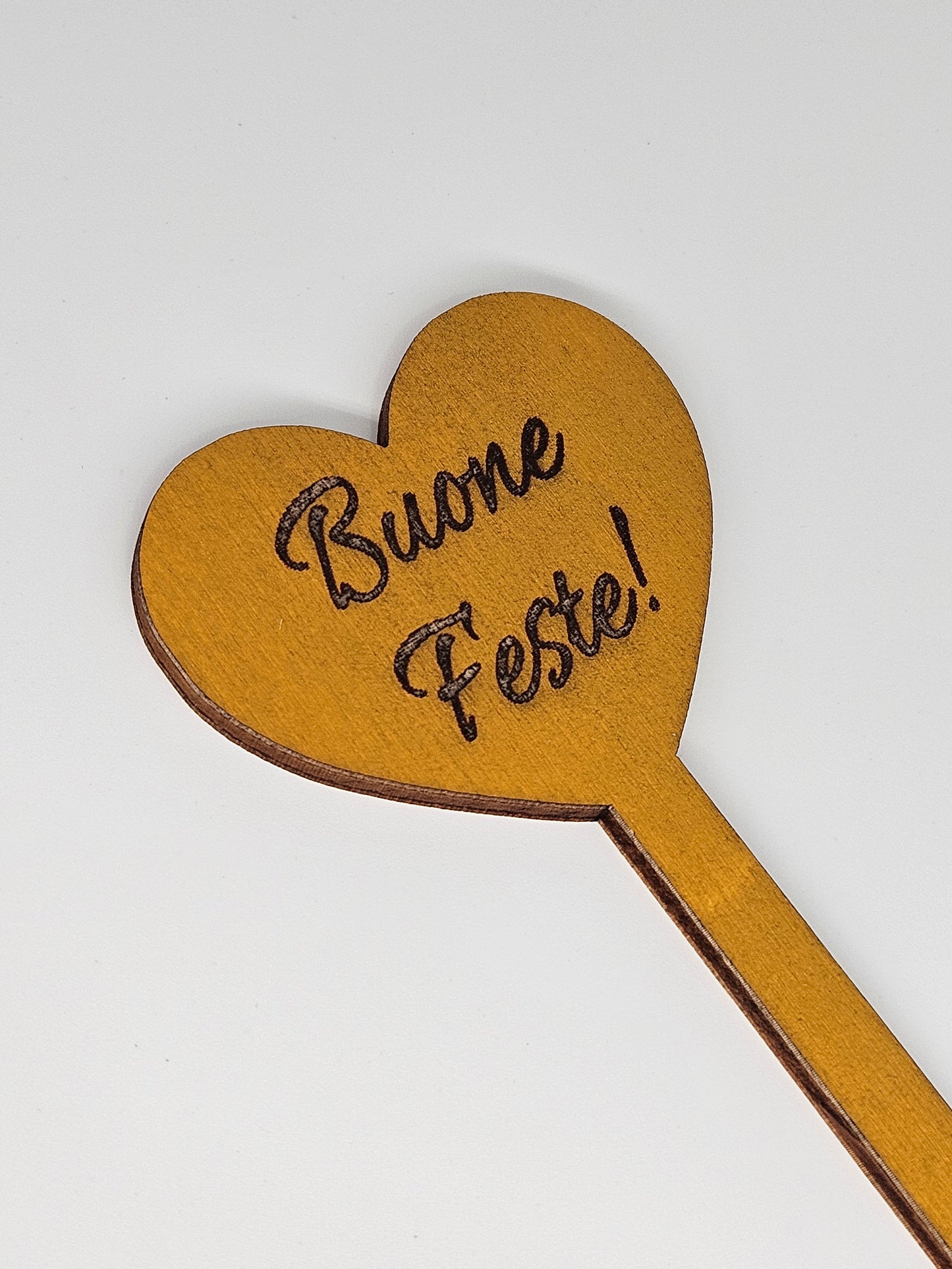 10x - Puntale BASSO "Buone Feste!" giallo ocra