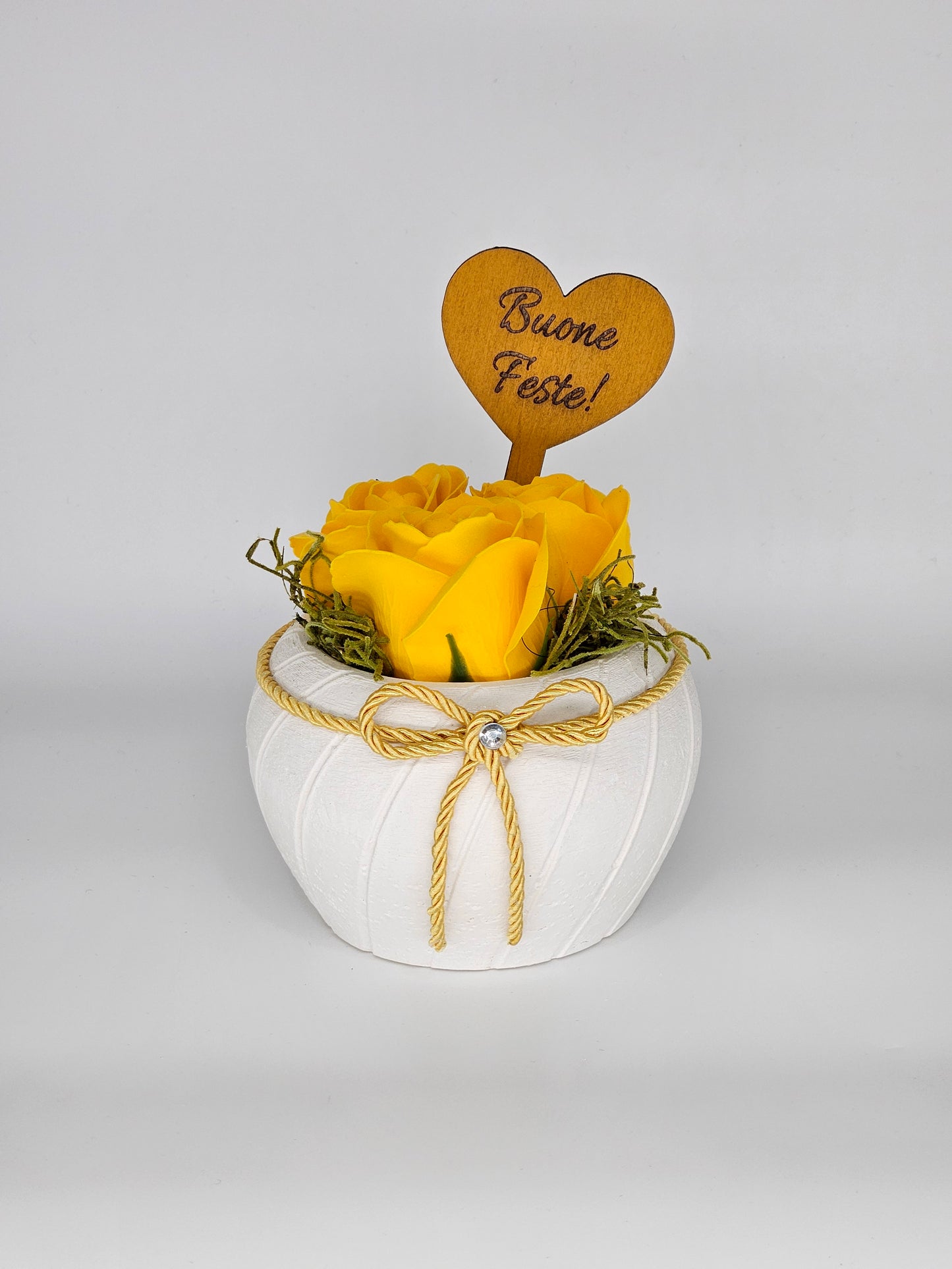 10x - Puntale BASSO "Buone Feste!" giallo ocra